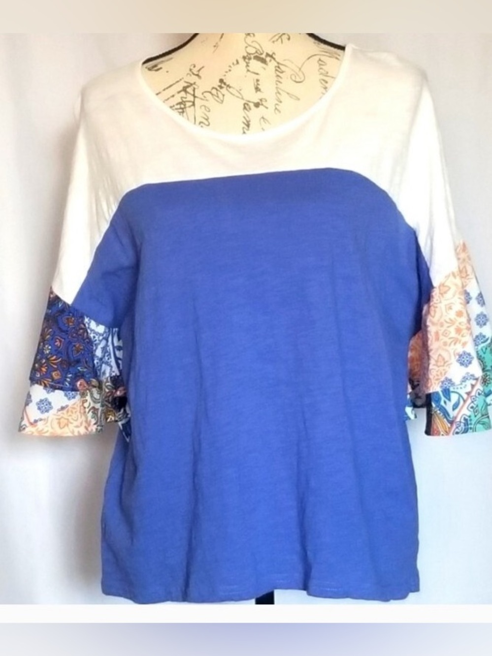 UMGEE Boho Colorblock Knit Top w wide Flutter sleeves  100% cotton Ladies S
